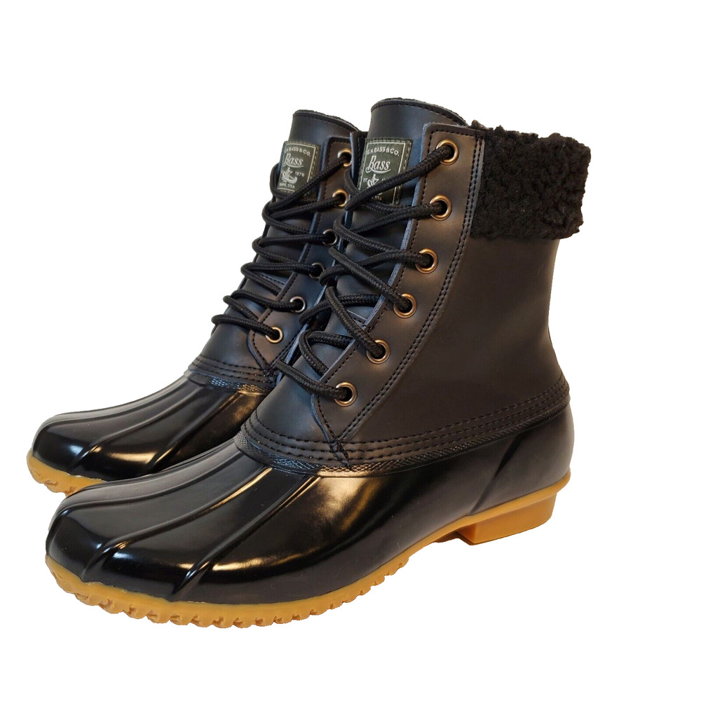 GH Bass Harlequin Winter Womens 9M Boots Black Leather Waterproof Duck Boots